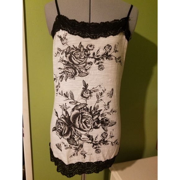 Dots Lace Ribbon Rose Print Tank Top - Picture 1 of 4